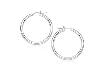 Everyday 14K White Gold Polished Hoop Earrings (20mm Diameter, 2mm Thickness)