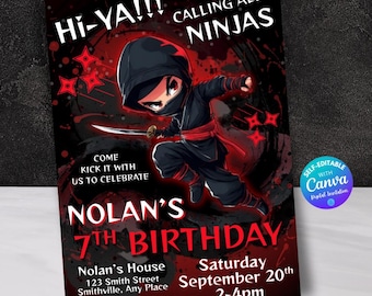 Editable Ninja Birthday Party Invitation Karate Warrior Invite Martial Arts Theme Printable Digital Kids Boy Girl Instant Download Template