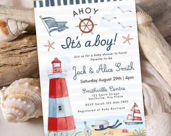Ahoy It’s a Boy Baby Shower Invitation Template Nautical Baby Shower Invitation Template Navy Blue Boys Baby Shower Invite Sailor Invitation