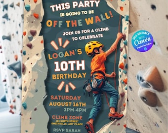 Editable Rock Climbing Birthday Party Invitation Indoor Rock Climbing Invitation Boys Birthday Party Invitations Sports Athletic Birthday