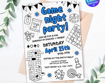Family Game Night Invitation Board Games Party Invite Editable Board Game Party Template Game Night Party Invitation Snacks and Games Party