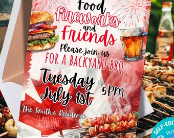 Canada Day Invitation July 1st invitation Canada day party BBQ Invitation Canada day invite backyard bbq invite bbq invite canada day canva