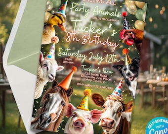 Farm Animals Party Invite Farm Theme Birthday Editable Farm Invite Barn Yard Invitation Party at the Farm Boys and Girls Farm Invite Canva