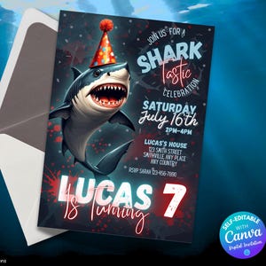 Shark Birthday Invitation Shark Birthday Party Shark Invite Editable invite Shark Invites Editable Shark Boy&#39;s Birthday Invitation Download