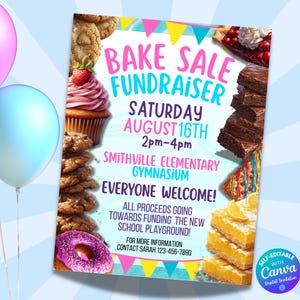 Bake Sale Fundraiser Flyer Bake Sale flyer Printable Bake Sale Printable PTA Fundraiser Event Flyer Dessert Flyer School Bake Sale Church