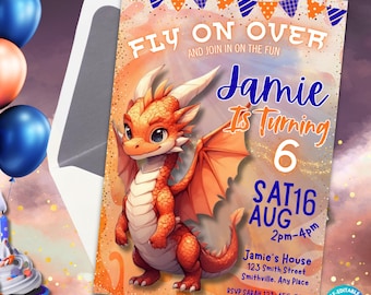 Dragon Birthday Invitation Boys Dragon Party Invitation Girls Dragon Invite Fantasy Theme Party Invite Boys Birthday Party Template Canva