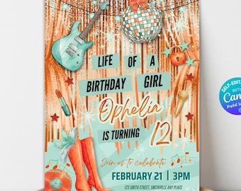 Life of a Birthday Girl Invitation Digital Showgirl Invite Showgirl-Era In My Birthday Era Invitation Karaoke Personalized Canva Template
