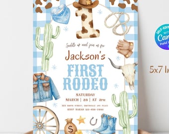 My First Rodeo Birthday Party Invitation 1st Rodeo Invite Cowboy Birthday Invite Boy 1st Birthday Party Editable Invite Wild West Invitation