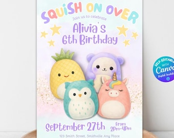 Squishmallow Birthday Invitation Template Squish mallow Invite Squish Birthday Party Printable Squishy Party Invite Girl Pastel Party Invite