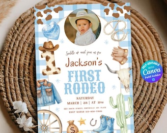 My First Rodeo Birthday Party Invitation 1st Rodeo Invite Cowboy Birthday Invite Boy 1st Birthday Party Editable Invite Wild West Invitation