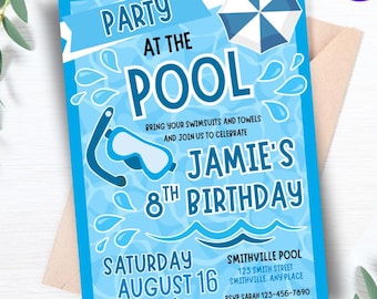 Editable Pool Birthday Party Invitation Downloadable Swim Party Invite Template Public Pool Birthday Party Kids Swimming Pool Party Invite