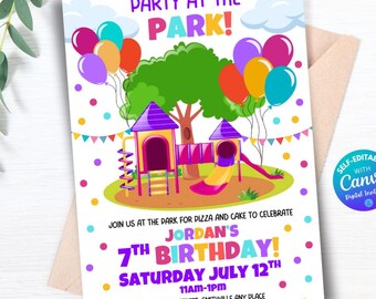 Editable Playground Birthday Invitation Printable Party In the Park Birthday Invitation Outdoor Play Invite Bounce House Birthday Invite