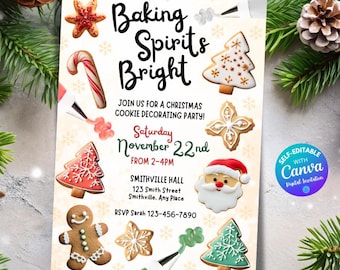 Editable Christmas Cookie Decorating Party Invitations Holiday Party Invite Cookie Party Baking Spirits Bright Christmas Birthday Invitation