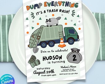 Trash Bash Birthday Party Invitation Garbage Truck Birthday Invitation Dump Truck Birthday Invite Dump Everything Boys Birthday Party Invite