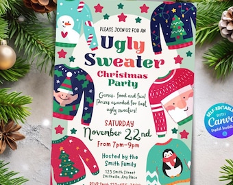 Editable Ugly Sweater Christmas Party Invitation Downloadable Ugly Sweater Party Invite Christmas Party Invitation Holiday Party Invite Xmas