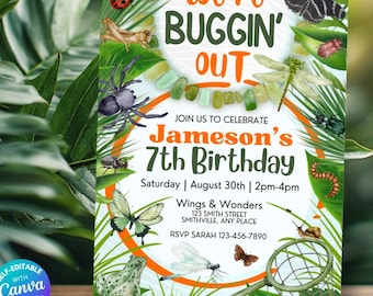 Insect Birthday Invitation for Kids Editable Digital Download Printable Bug Party Invite Creepy Crawly Nature Theme Birthday Card Bugs Canva