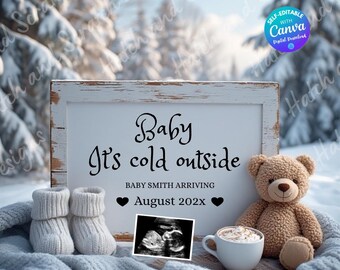 Winter Pregnancy Announcement Template Christmas Pregnancy Reveal Neutral Baby Announcement Social Media Pregnancy Reveal August Baby Reveal