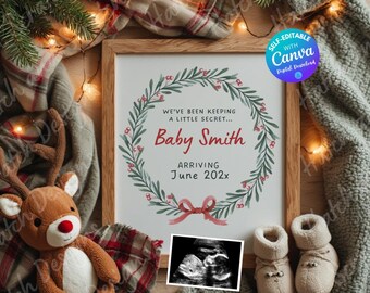 Christmas Baby Announcement Holiday Pregnancy Announcement Winter Pregnancy Reveal December Baby Canva Social Media Baby Announcing Template