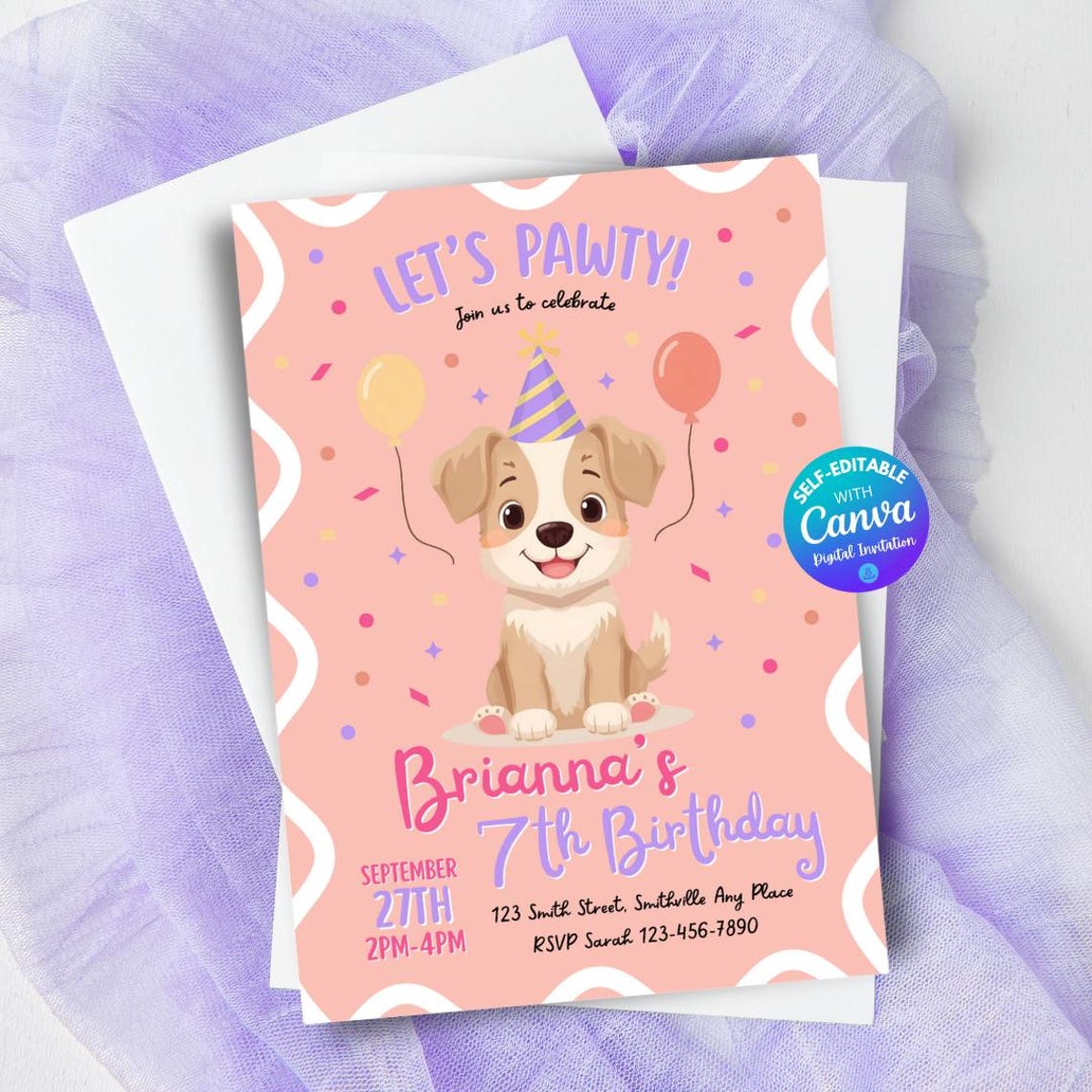 Editable Pink Puppy Birthday Party Invitation Birthday Invitations Dogs ...