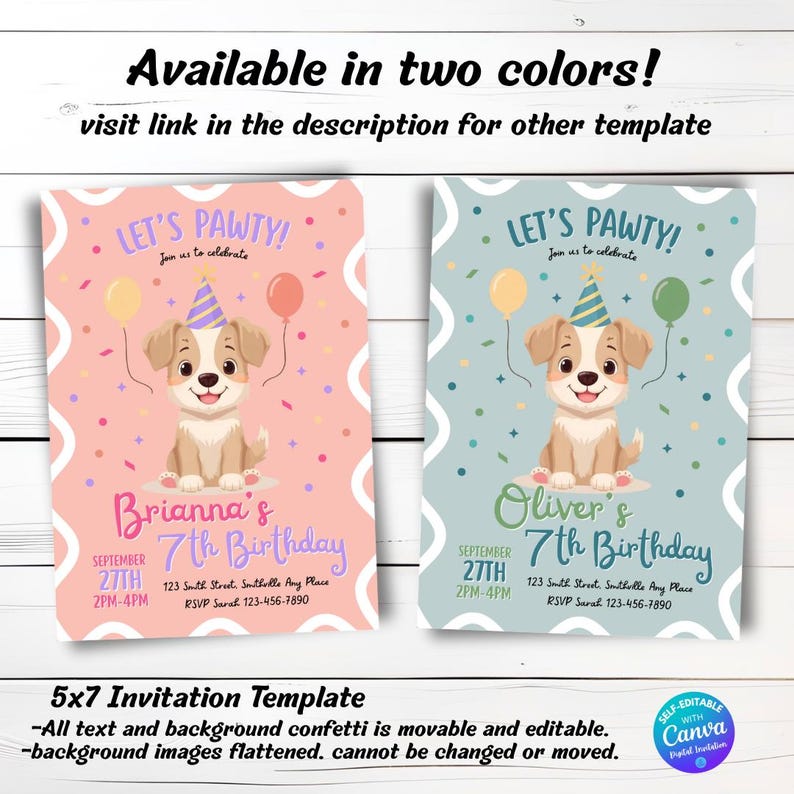 Editable Pink Puppy Birthday Party Invitation Birthday Invitations Dogs ...