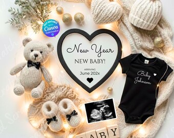 New Year 2026 Pregnancy Announcement Template January Baby Reveal New Years Baby Social Media Reveal Editable Canva Template New Year's Baby