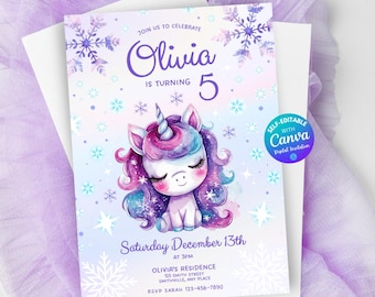 Winter Birthday Invitation Unicorn Birthday Invitation Unicorn Party Magic Unicorn Invite Girl's Birthday Invitation Winter Unicorn Invite