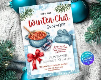 Editable Chili Cook Off Party Invitation Spirit Week Event Cooking Contest Office Competition Food Tasting Winter Potluck Invite Christmas