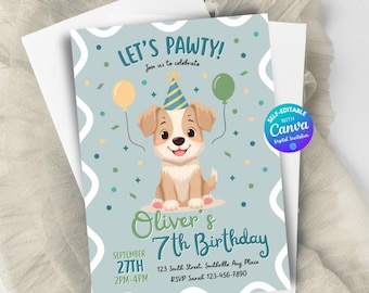 Invitaciones editables para el primer cumpleaños de perros Invitaciones de cumpleaños Fiesta canina Invitación de cumpleaños para cachorros Plantillas de invitaciones de cumpleaños para mascotas
