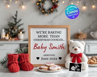 Christmas Baking Baby Announcement Christmas Pregnancy Baby Reveal for Social Media Instagram Facebook Christmas Theme Baby Announcement