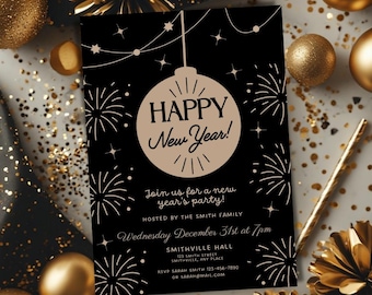 Editable New Year's Eve Party Invitation Template Happy New Year Party 2025 2026 Fireworks New Year’s Eve Party Invitation Template Canva