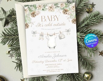 Editable Baby It's Cold Outside Baby Shower Invitation Christmas Theme Baby Shower Digital Baby Shower Neutral Christmas Winter Baby Shower