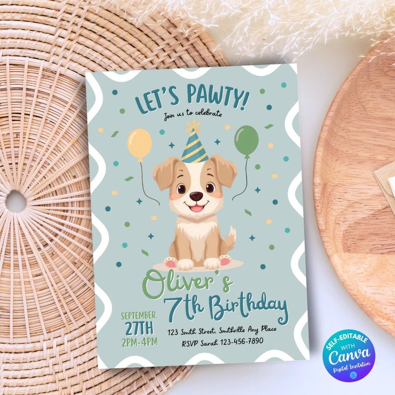 Editable Puppy Birthday Party Invitation Birthday Invitations Dogs ...