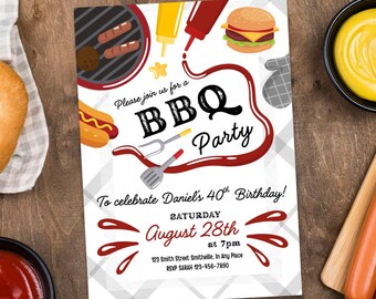 Backyard BBQ Invitation Template Bbq Birthday Invite Barbecue Party Template Outdoor Bbq Grill Party Editable Bbq Potluck Invitation Canva