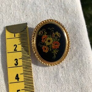 Broche vintage métal doré ovale cabochon en resine motif fleuris image 8