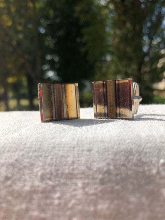 Vintage square silver metal cufflinks with reflec… - image 3