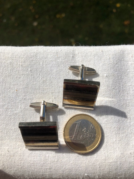 Vintage square silver metal cufflinks with reflec… - image 6