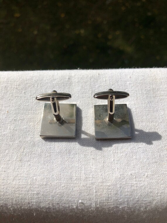 Vintage square silver metal cufflinks with reflec… - image 4