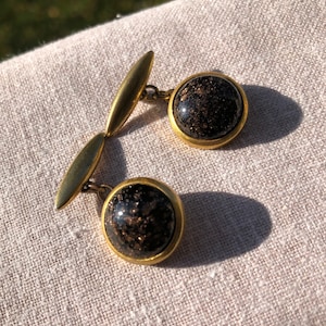 Gemelli vintage in vetro di Murano cabochon del 1950 con avventurina nera
