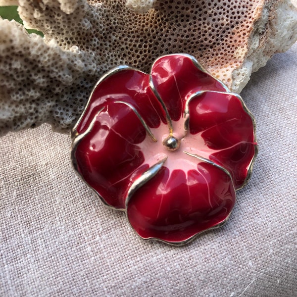 Broche vintage forme de fleur rouge et rose cadeaux vintage