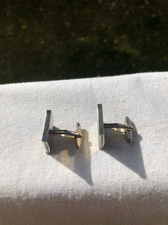 Vintage square silver metal cufflinks with reflec… - image 5