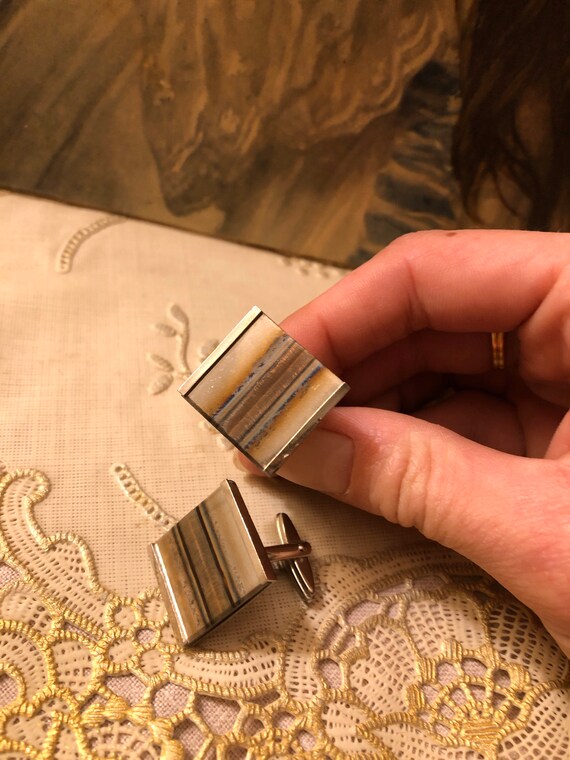 Vintage square silver metal cufflinks with reflec… - image 7