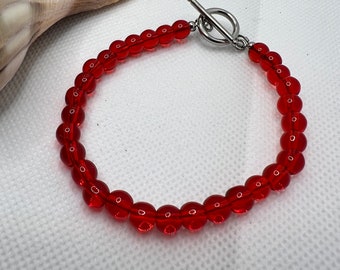 red Glass Beaded Bracelet, Handmade Red Bracelet, Red Glass Bead Bracelet, Crystal Red Glass Bracelet, Red Burgundy Bracelet,