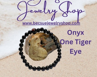 Tiger Eye & Black Onyx  beads Bracelet, Onyx Gemstone Beads Bracelet, Gemstone Beads Jewelry