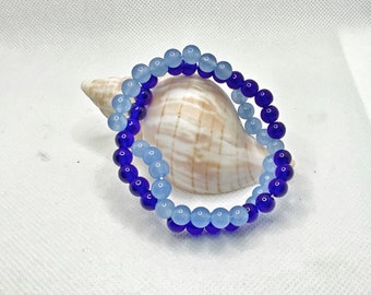 Double Strand Bracelet, Cobalt Blue Glass Beads, Cobalt Blue Bracelet, Blue Double Strand Bracelet, Blue Glass Beaded Bracelet,