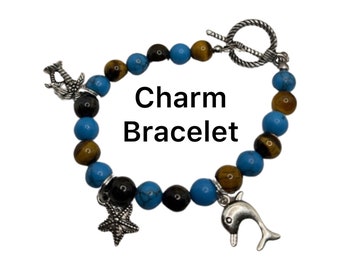 Tiger Eye Charm Bracelet, Turquoise Charm Bracelet, Turquoise Friendship Bracelet, Friendship Bracelet, Turquoise Energy Healing  Bracelet