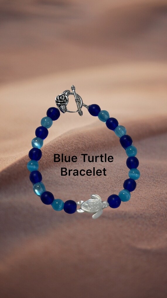 Cobalt Blue Bracelet Turtle Bracelet Blue Clasp Bracelet Sea