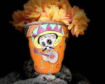 Hand Painted Day of the Dead Sugar Skull Planter, Mexican Calavera Pot