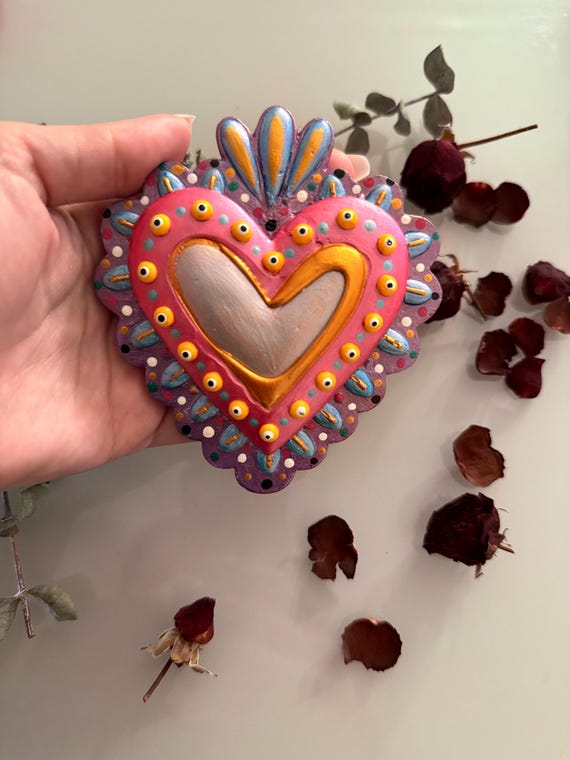 Sacred Heart – Love & Folk Art Hand-painted Mexican Wall Decor