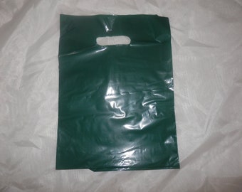 100 pine green plastic merchandise bags size 9x12 handle retail gift bags wholesale lot