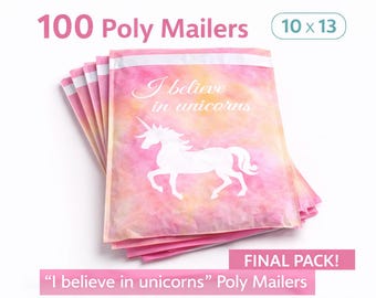 10x13 ピンク ユニコーン ポリメーラー – セルフシール式配送封筒 – 100枚パック